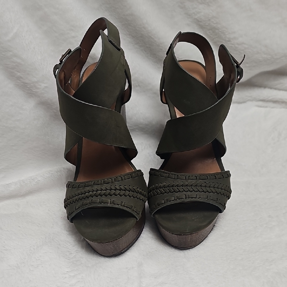 Indigo Olive Wedge Sandals with Braided Straps - Picture 4 of 5